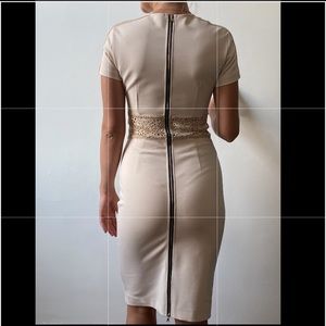 Beige VLINTONA cocktail midi dress; size M